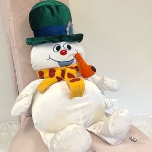 Vintage Frosty the Snowman Plush with Green Hat Orange Scarf Jumbo